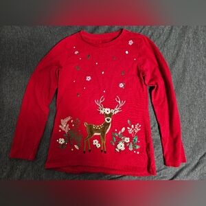 Wonder Nation Embroidered Applique Christmas T-shirt, Girls Size M